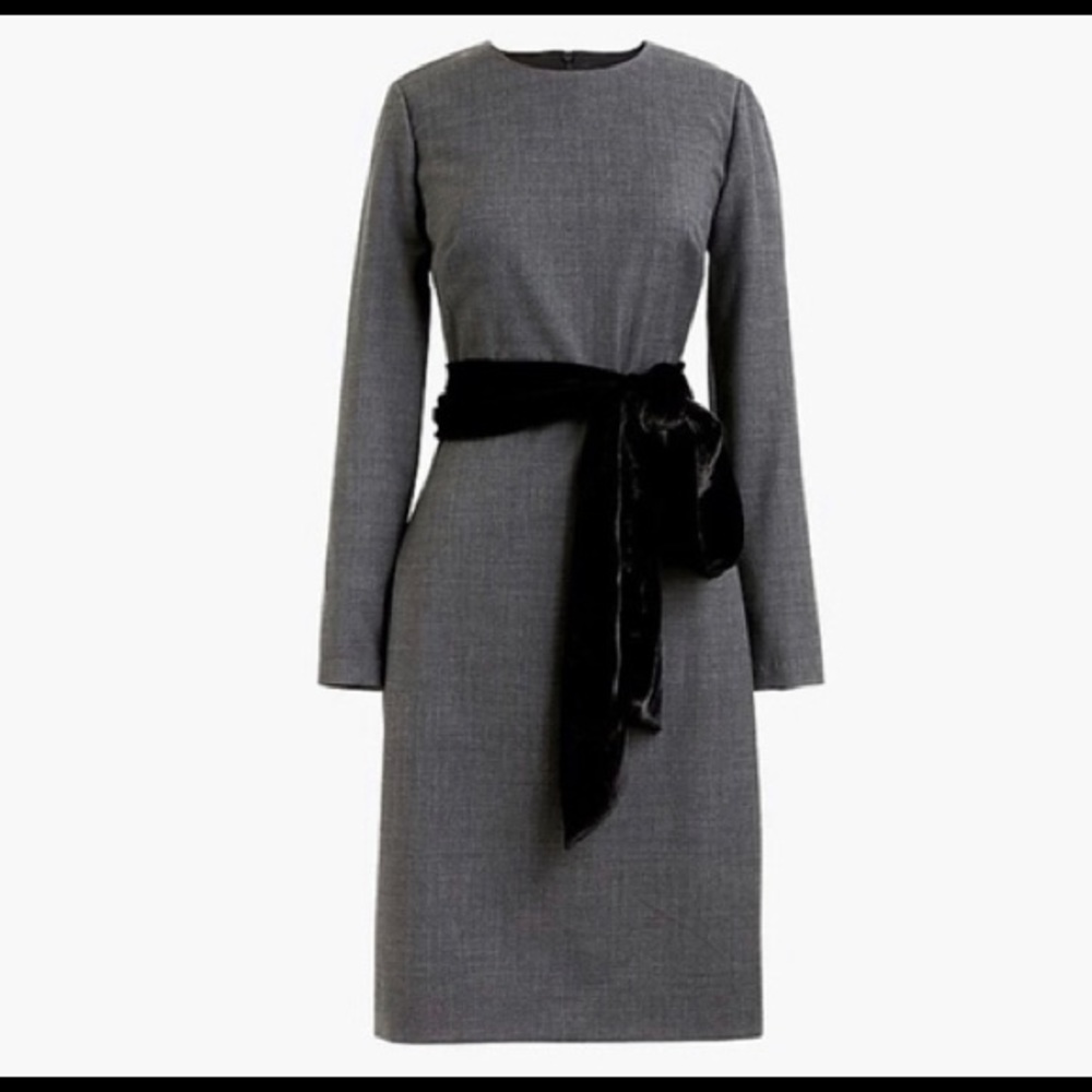 Jcrew gray dress with black velvet sash